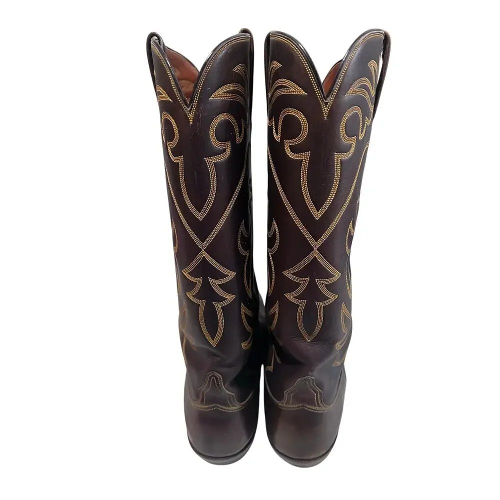 Vintage Lucchese Men’s 12 Espresso Smooth Leather Western Boots Round Toe USA
